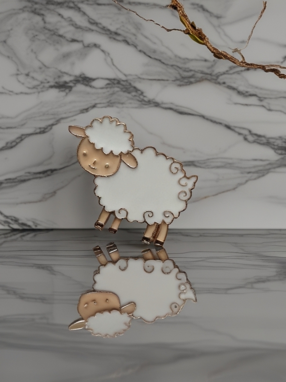 White and Gold Sheep Enamel Pin - Cute Lamb Accessory